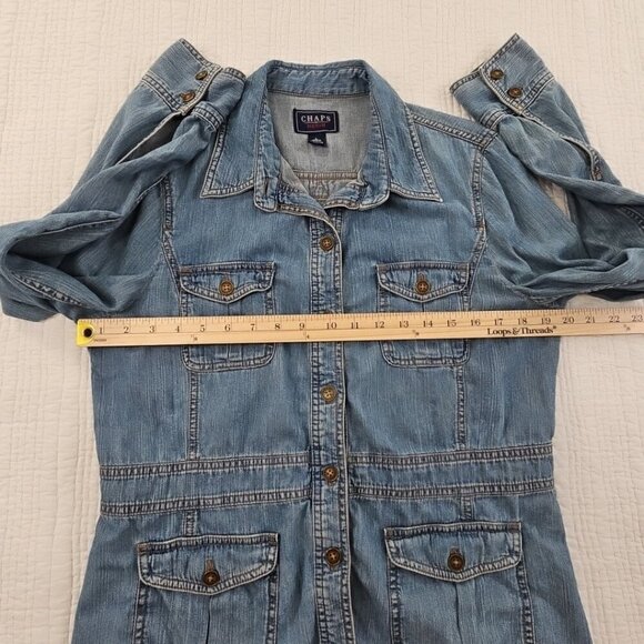 Chaps Denim Shacket Women's L Metal Logo Buttons Vintage EUC 4 Pockets Jacket - Picture 11 of 16